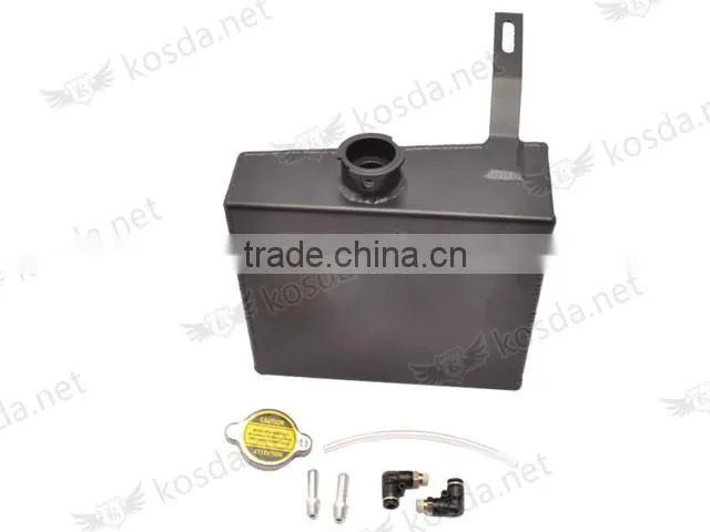 Universal 2JZ Polished Aluminum Black Radiator Coolant Overflow Tank Reservoir Kit