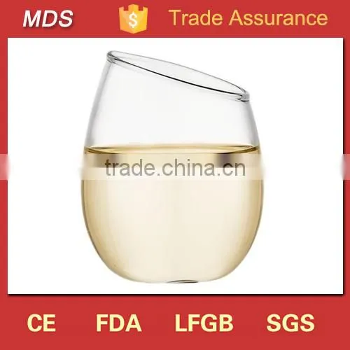 Factory price high borosilicate slanted stemless wine glass