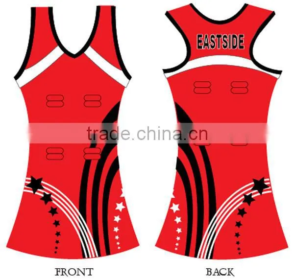Red color custom made netball dress fit slim style