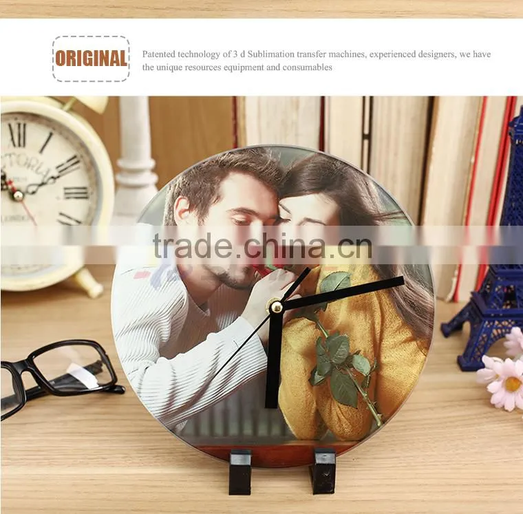Sunmeta factory directly blank sublimation round shape glass photo frame with clock BL-27