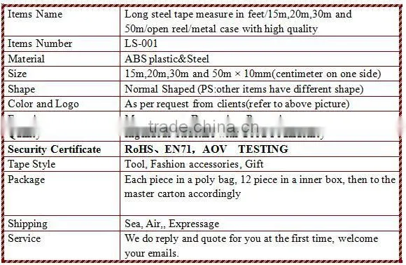 Metal case long steel tape measure/15m,20m,30m and 50m/open reel with high quality