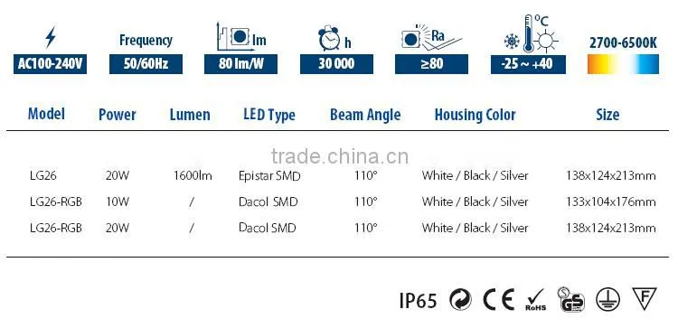Ispot EU patent slim round led rgb flood light 20 watt
