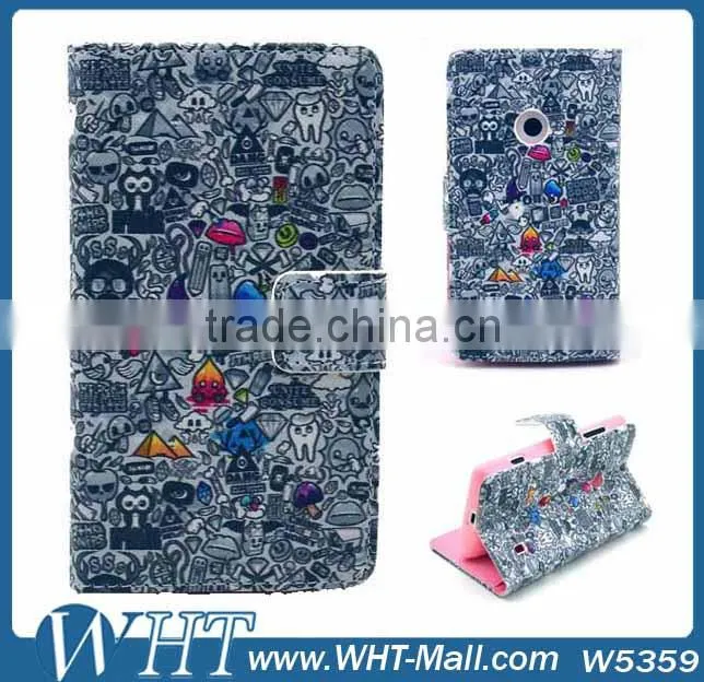 2014 New Products China Supplier Purse Custom Printing Wallet Leather Flip Case Stand Booklet Cover Shell For Nokia Lumia 520