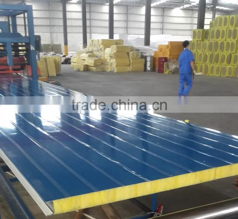Fireproof and insulated metal faced fiber glass wool sandwich panel for wall board