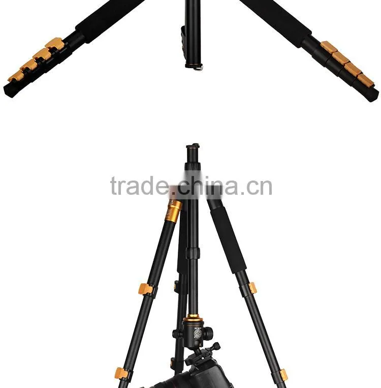 QZSD-Q570A 62'' Professional Golden Aluminum13'' Folded Video DSLR Digital Camcorder Camera Tripod Monopod