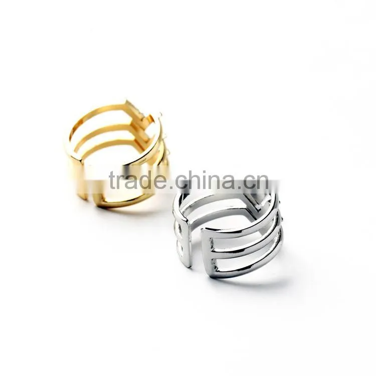 2015 china cheap wholesale fashion three layered crystal ring silver & gold ring- 2 colors
