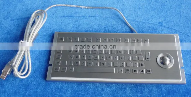 MIni industrial 0.45mm short stroke ip65 usb metal keyboard with trackball