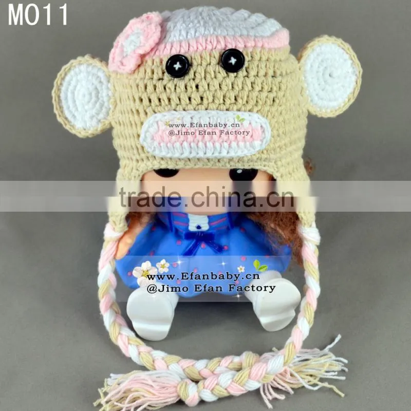 fashion earflap animated crochet kids winter hats with braid