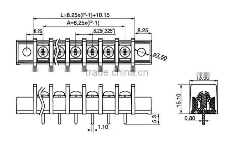 UTL Hot 8.255mm Pitch Black Single Row Brass PCB Screw Terminal Block 20A 300V