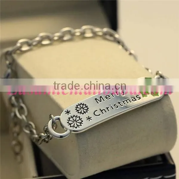 Hot selling merry christmas letter engraved metal plate cuff bangle bracelet