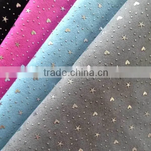 embossed stars design suede leather wholesale faux leather fabric from wenzhou shoes