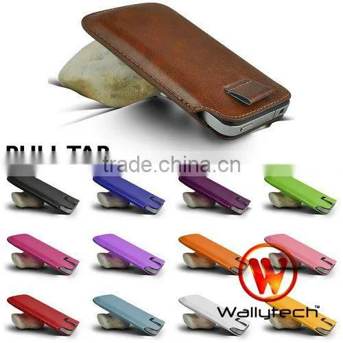 For iPhone 5 Premium Soft PU Leather Pull TAB Slip Pouch Case Cover