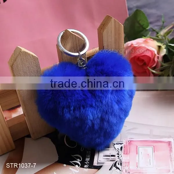 10cm Rabbit Fur Heart Shape Ball PomPom Cell Phone Car Fur Key Chain