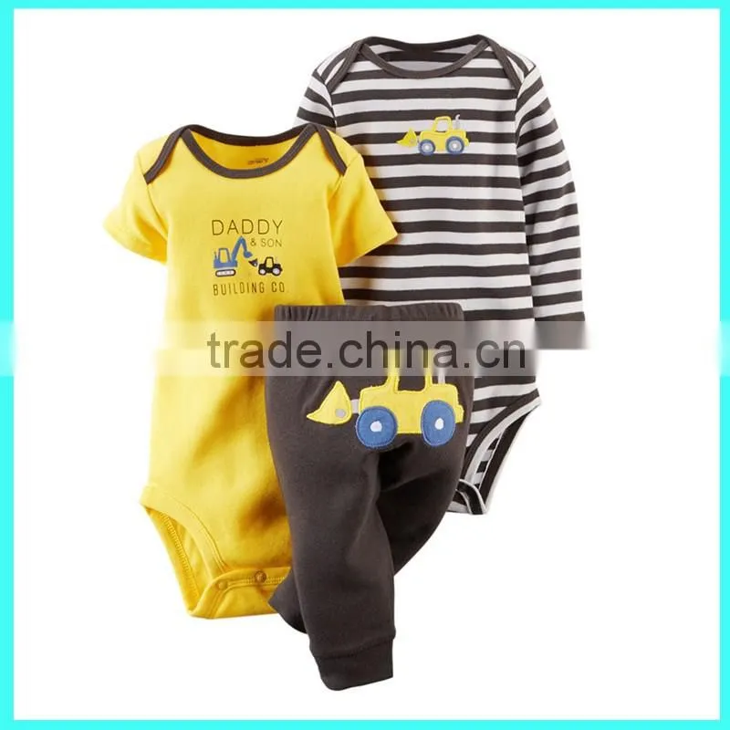 Wholesale alibaba boys and girls 3 pack bodysuit and pant carter baby clothing sets design