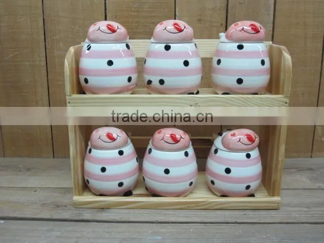 DFC Ceramic Material Antique 6 PCs Canister Jar Set with Wooden Stand