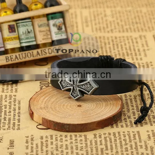 hot sale charming design black leather bracelet metal angel charm