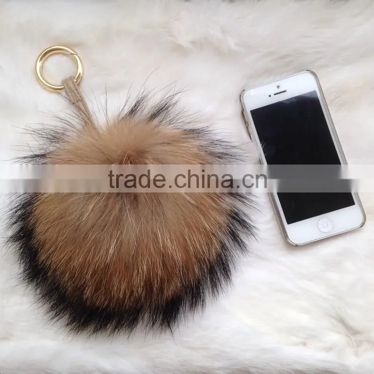 Wholesale Genuine Round Cute 15cm Colorful Raccoon Fur Ball for Beanie Hats