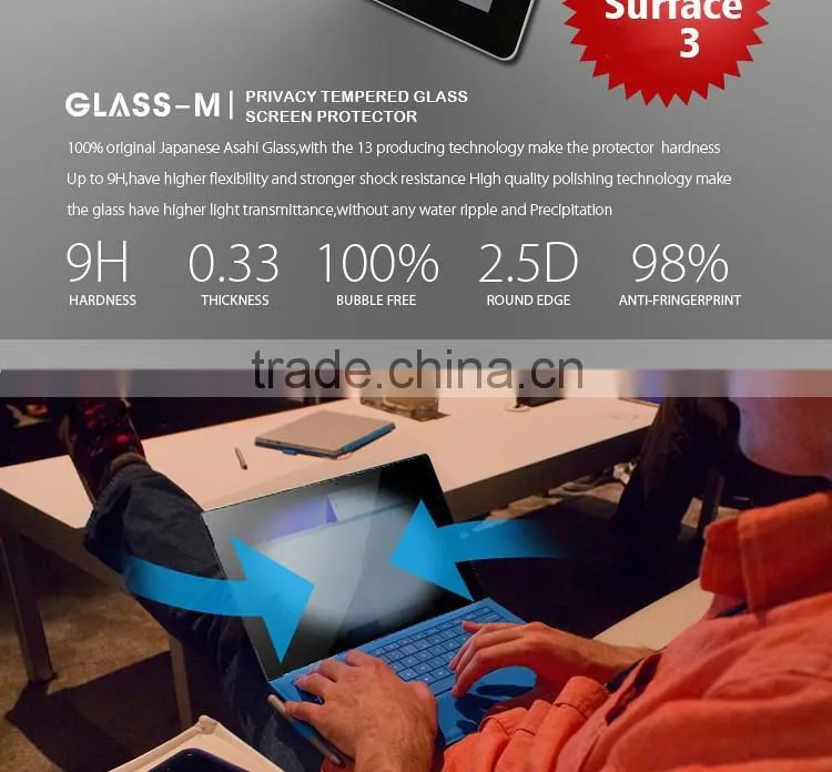 Premium privacy toughened glass screen case for Surface Pro 3