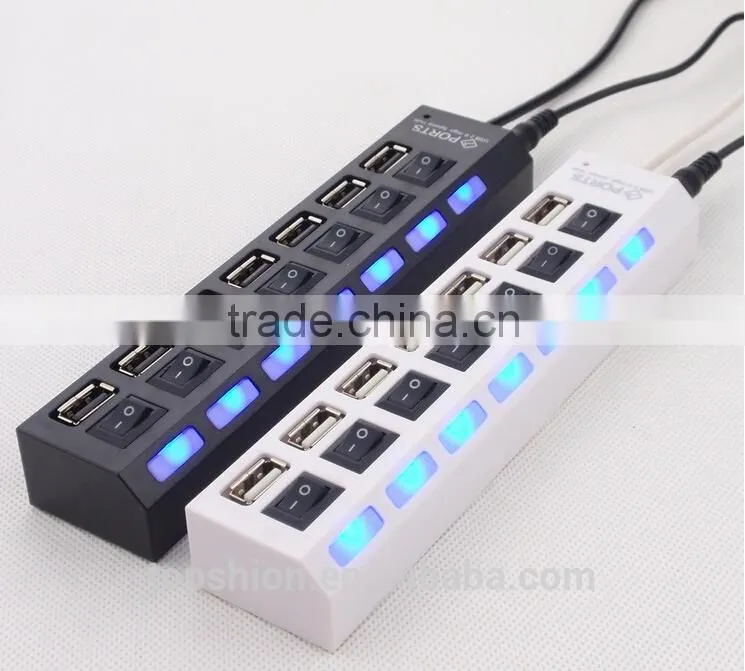 High speed Charging Station USB 2.0 7-Port Hub Adapter with Individual Power Switches and LEDs