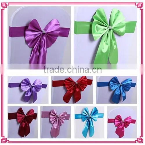 2015 latest factory directly sale colorful wedding chair sashes bowknot satin chair sashes