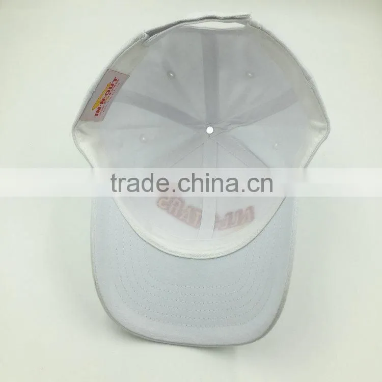 100% Cotton custom design white color baseball cap with Embroidered Logo