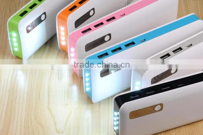 Three USB Socket port 2015 New Arrival CE Fashion Portable 15000mah Mobile Power Bank with led light