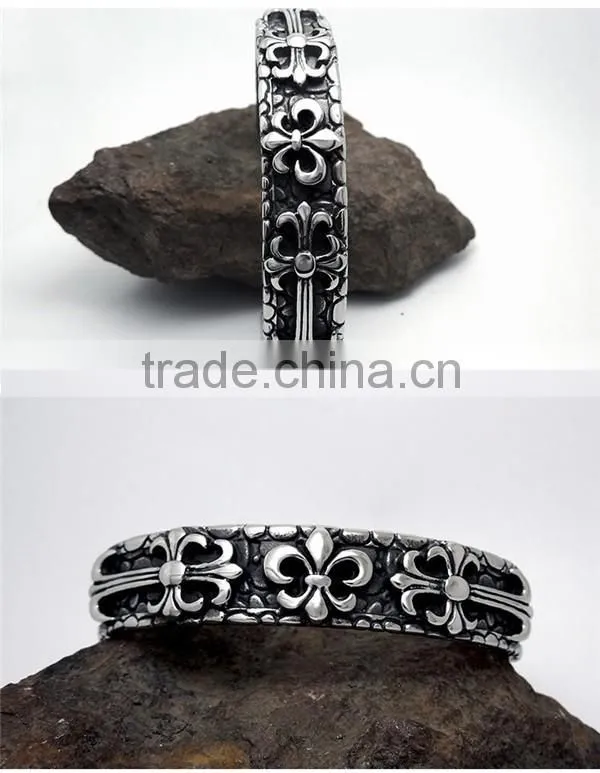 C shape antique silver vintage punk engraved stainless steel bangles