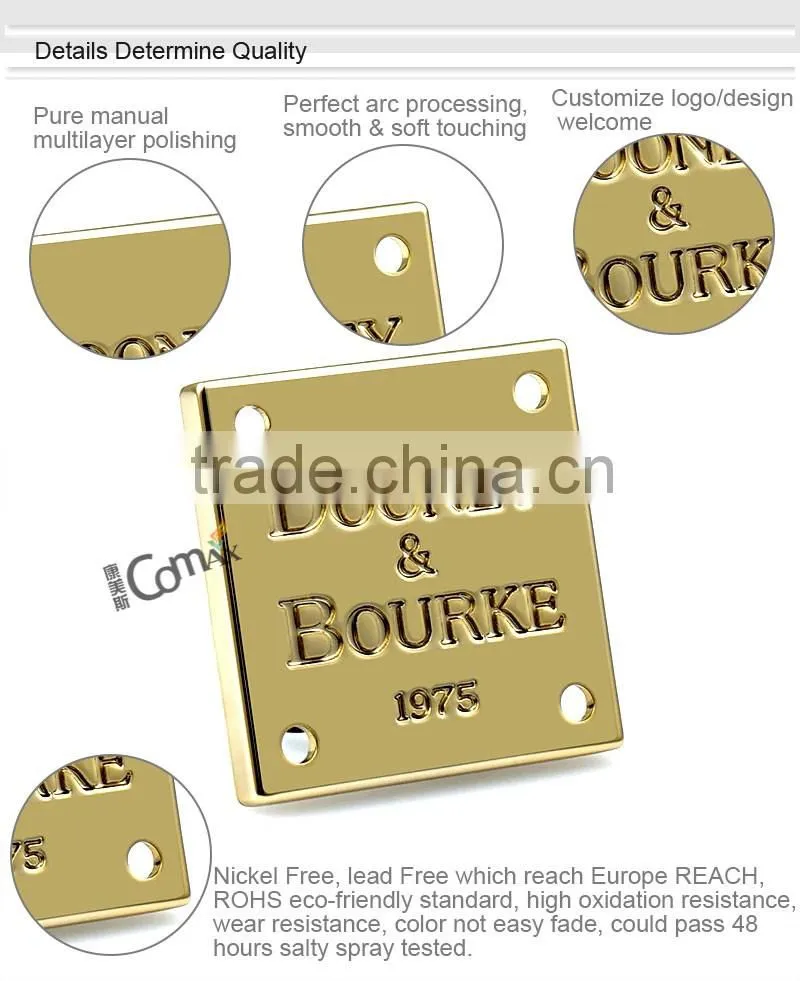 Factory supply custom metal logo plate for handbags