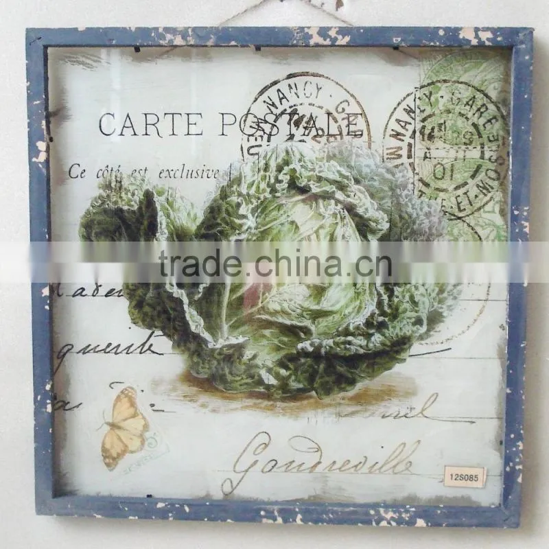 2016 new style rural wooden glass frame with linen printing insert