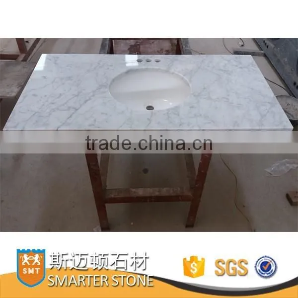 White carrara flat vanity tops with oval cutout