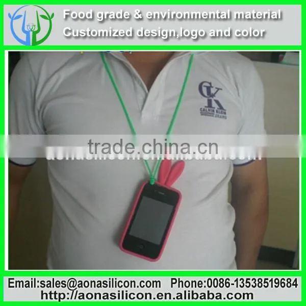 Rabbit ears silicone mobile phone case with long strips