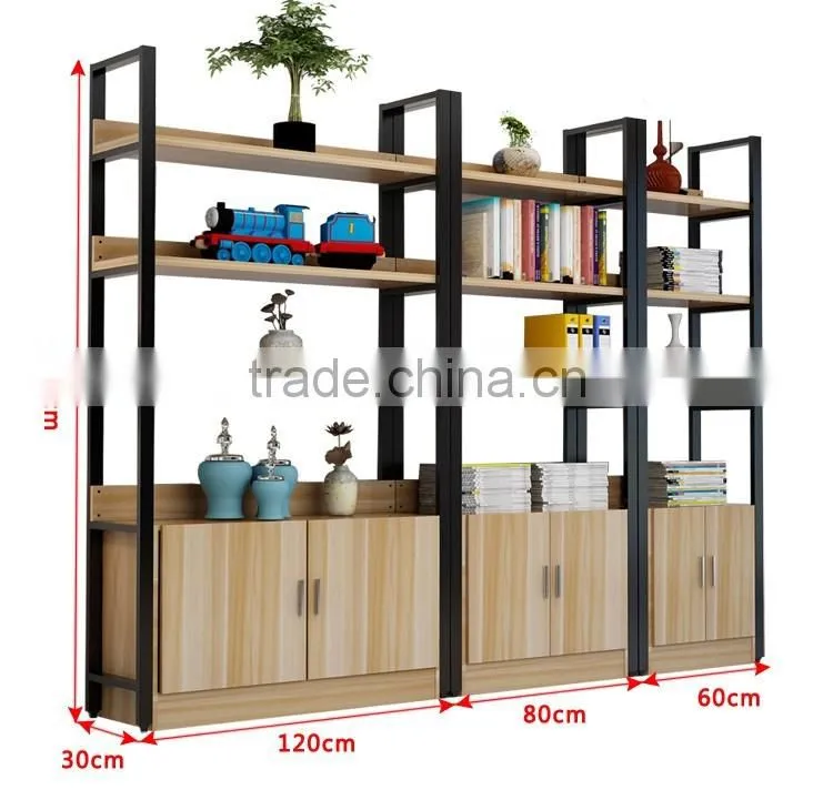 Display Wooden Side Steel Bookshelf,Household Steel - wood combination bookcase