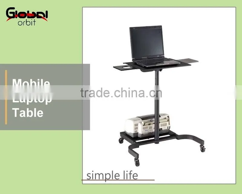 High quality office laptop table with wheels, mobile computer table cart