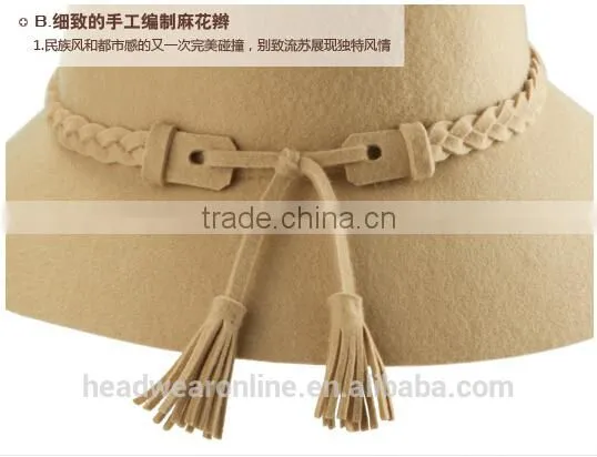 Custom Fashion Braid Tassels Broad-brimmed Fedora Wool Hats