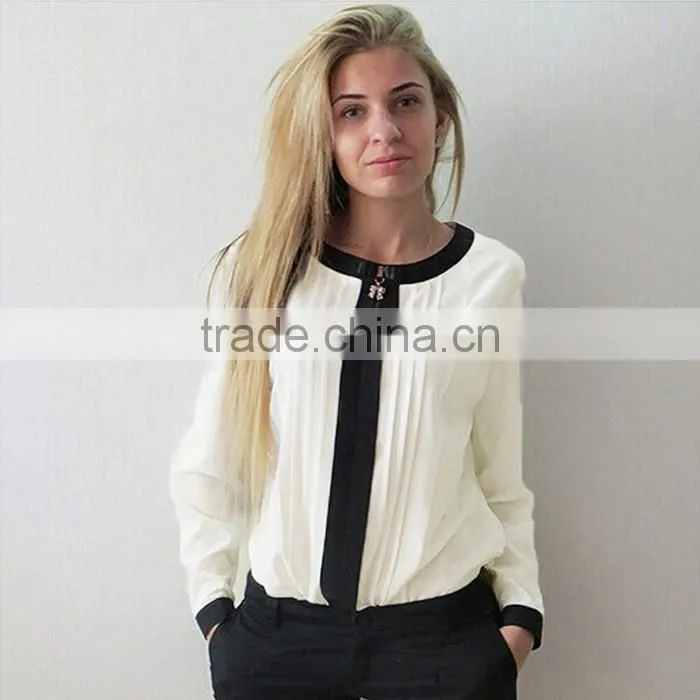 Morality Womens Chiffon Long Sleeve Crew Neck Loose Summer Casual Tops Blouse