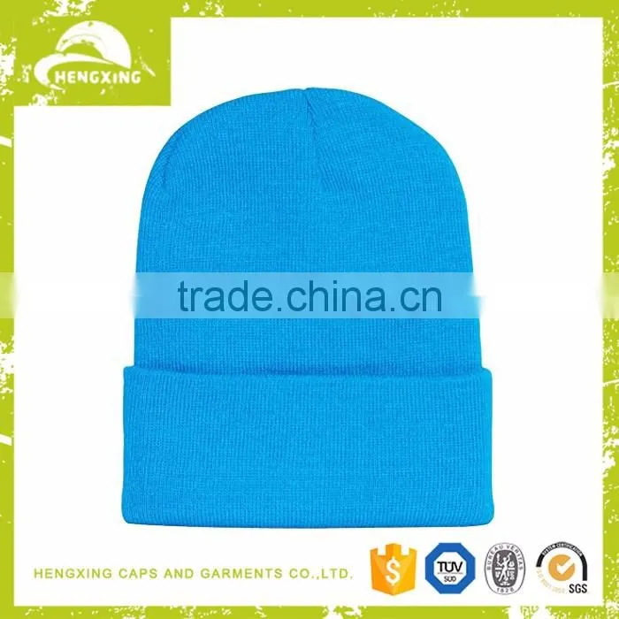 Wholesale design your own logo beanie hat sky blue