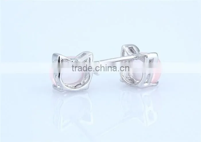 Oxidized Rose Quartz Silver lovely cat stud earring women earring jewelry cat jewelry
