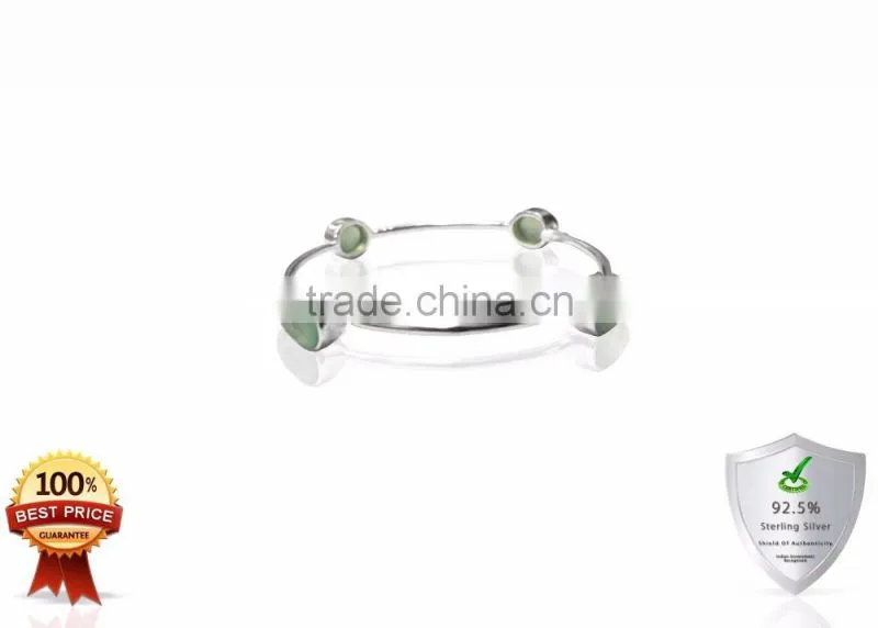 Sterling Silver Gold Plated Aqua Chalcedony Gemstone Bangle