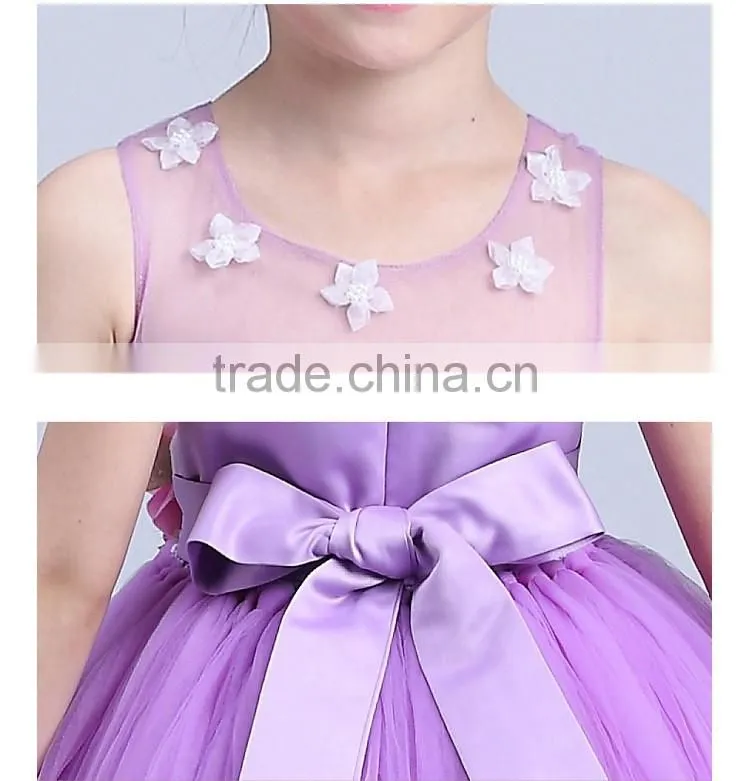 2017 girls long party dress sheer shoulder flowers frocks