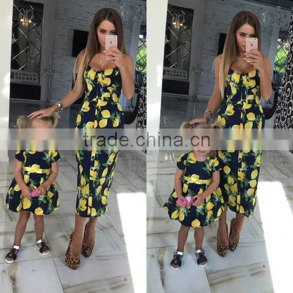 2017 Lemon Printed Dresses Women Summer Mother Daughter Matching Dress