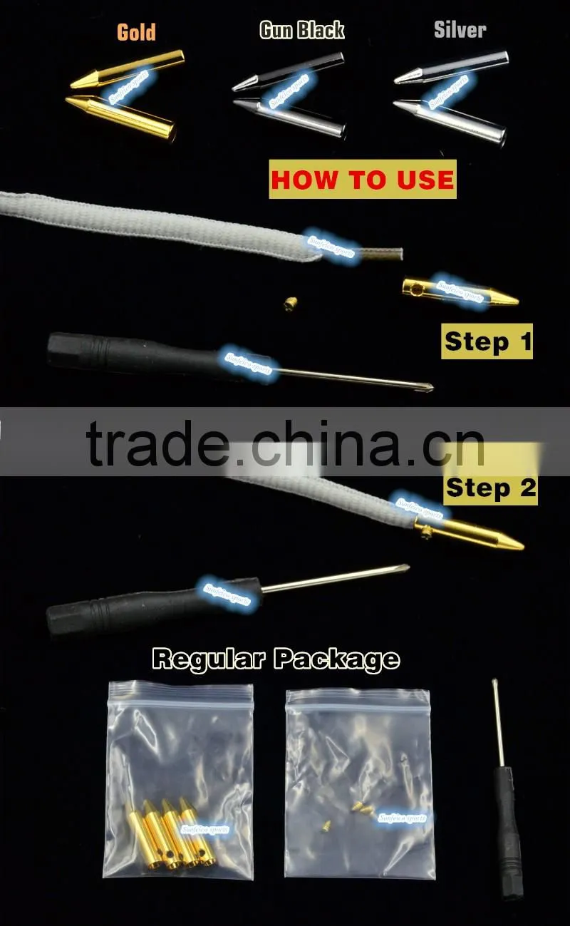 (MOQ:100pcs) Round Metallic Bullet Aglet Shoelaces - High Quality zinc-alloy ( AZO FREE, NICKEL FREE ) Shoe Lace Bullet Aglets