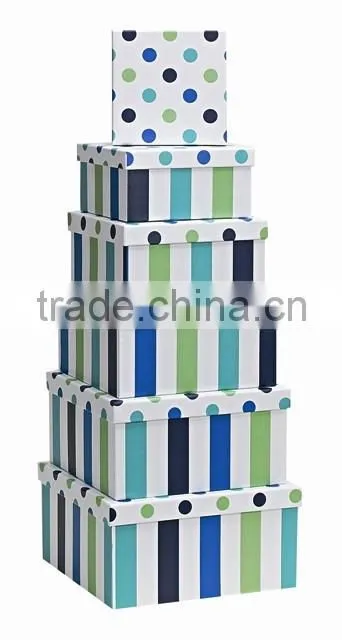 Gift Boxes - Blue Stripes/Spots Sqaure Nest of 6 Square