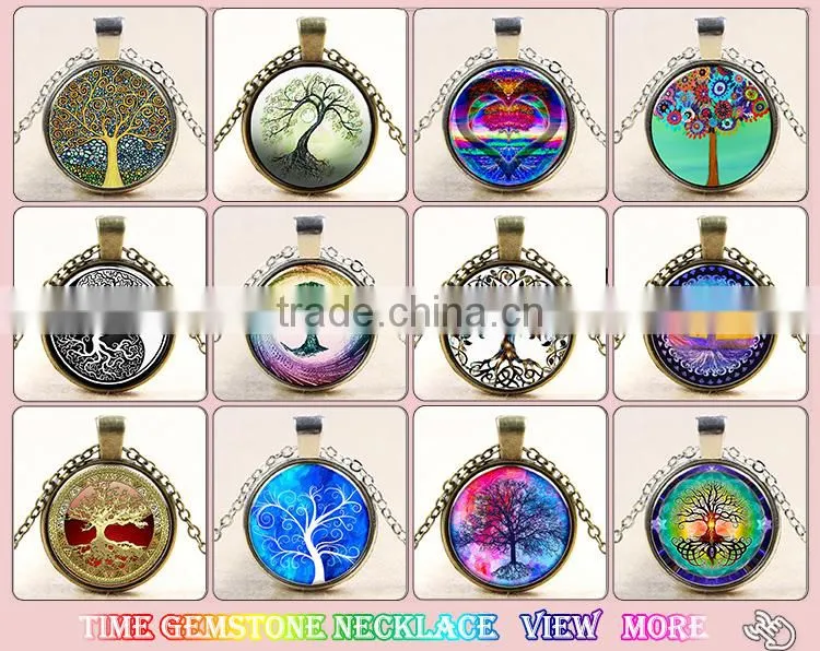 XP-TGN-LT-124 Best Price Life Tree Charm Cabochon Round Glass Antique Gem Mandala Time Gemstone Necklace For Promotional Gift