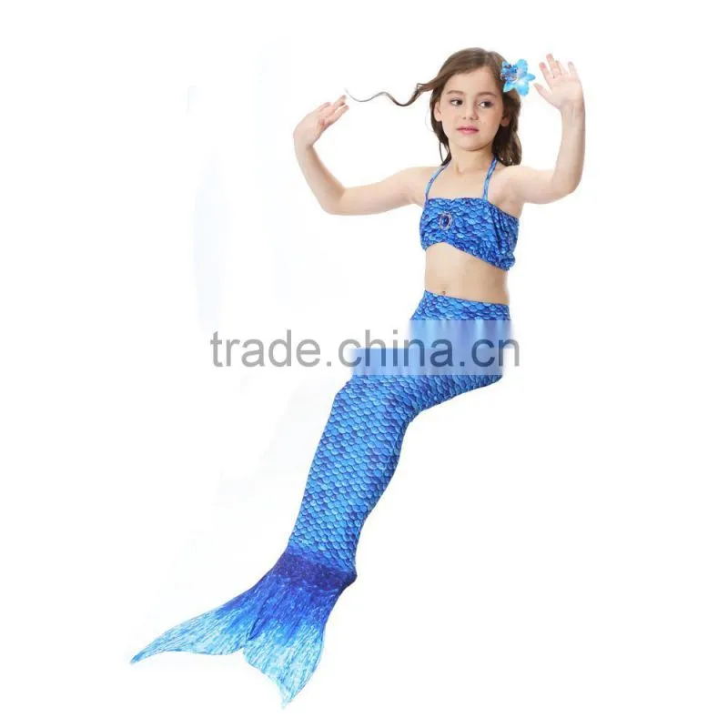 Kids Bikini + Shorts + Mermaid Tail with pink monofin for Swimming