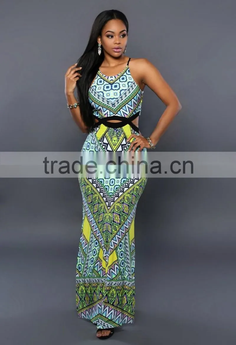 2017 Ladies Fashion Sexy Bandage Dresses Sleeveless Digital Printed Connect Dress Skirts Women Modern African Dress Style