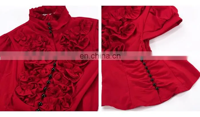 2015 Good Quality Short Sleeve Mature Women Red Shirts
