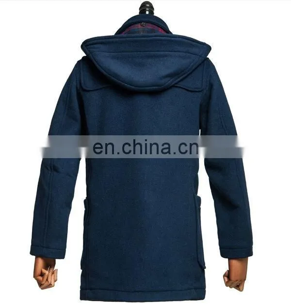 Classic Design Hooded Navy Duffle Mens Stylish Overcoat