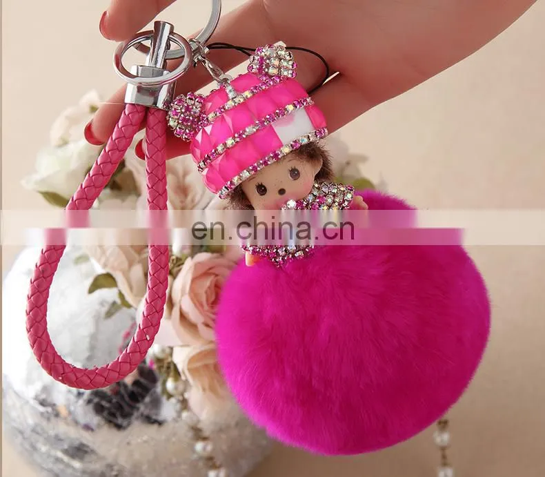 Fashion Cute Fur Accessory Real Rabbit Fur Monchhichi Keychain