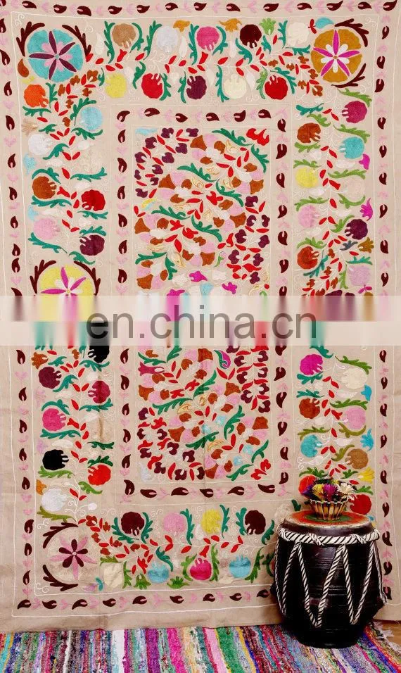 Uzbek Suzani Throw Hand Embroidered Suzani Wall Hanging Suzani Bed cover