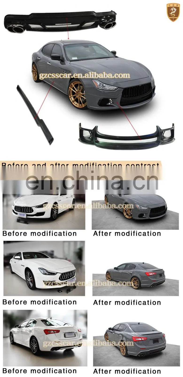 Factory price wd style body kit for maserati ghibli in fiberblass